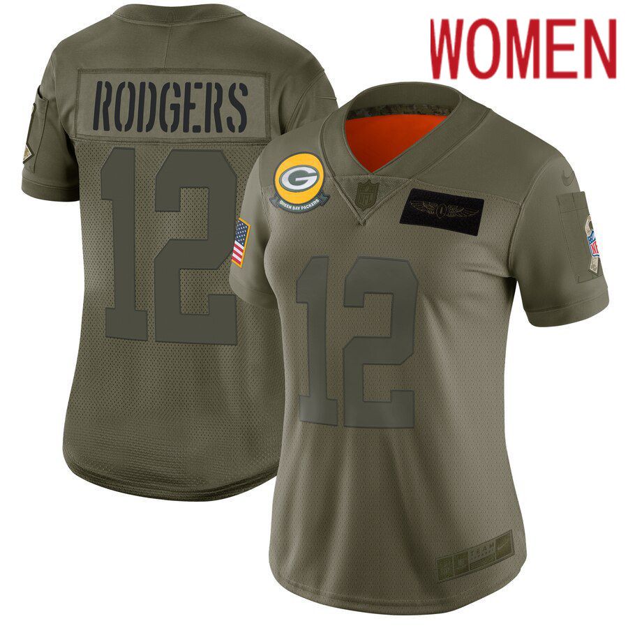 Women Green Bay Packers #12 Rodgers Green Nike Olive Salute To Service Limited NFL Jerseys
